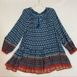 Beachlunchlounge  Boho Summer Flowy Tunic Print Long Sleeve Mini Dress ,